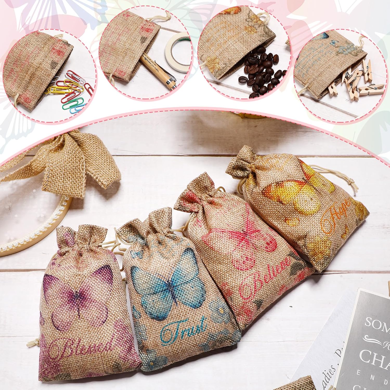 Chapou 36 bolsas de regalo de arpillera con versículos bíblicos de 6 x 4 pulgadas, bolsa de yute religioso cristiano, bolsas de arpillera con cordón