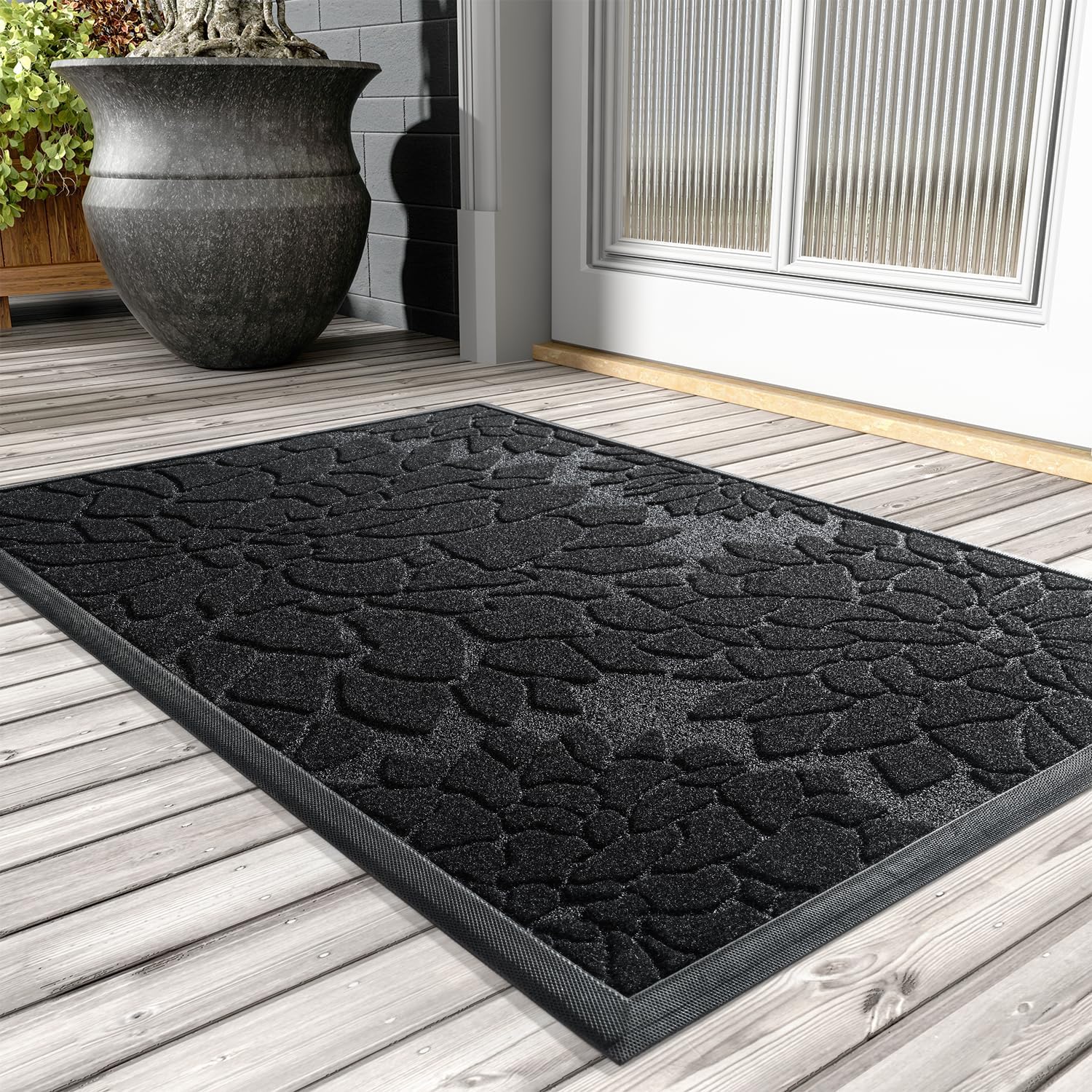 AMOAMI – Tapete de puerta  Tapete de bienvenida absorbente resistente para puerta delantera, tapete de goma antideslizante para puerta delantera,