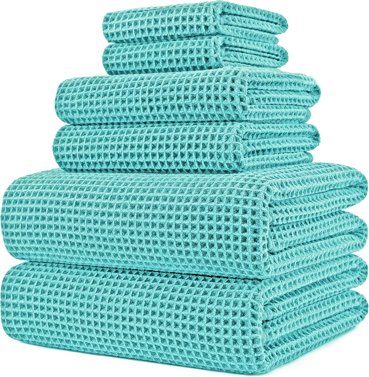 POLYTE Oversize, 60 x 30 pulgadas, juego de toallas de baño de microfibra de secado rápido, sin pelusas, 6 piezas (aga, tejido de gofre)