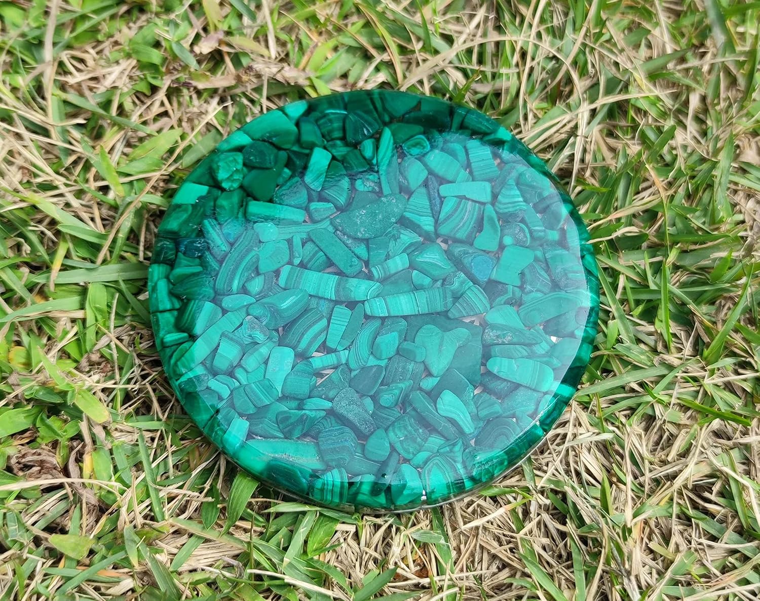 ZZYBIA LARGE 4″ Malachite Crystals Flower Of Life Coaster Water Charging Plate Energy Dome