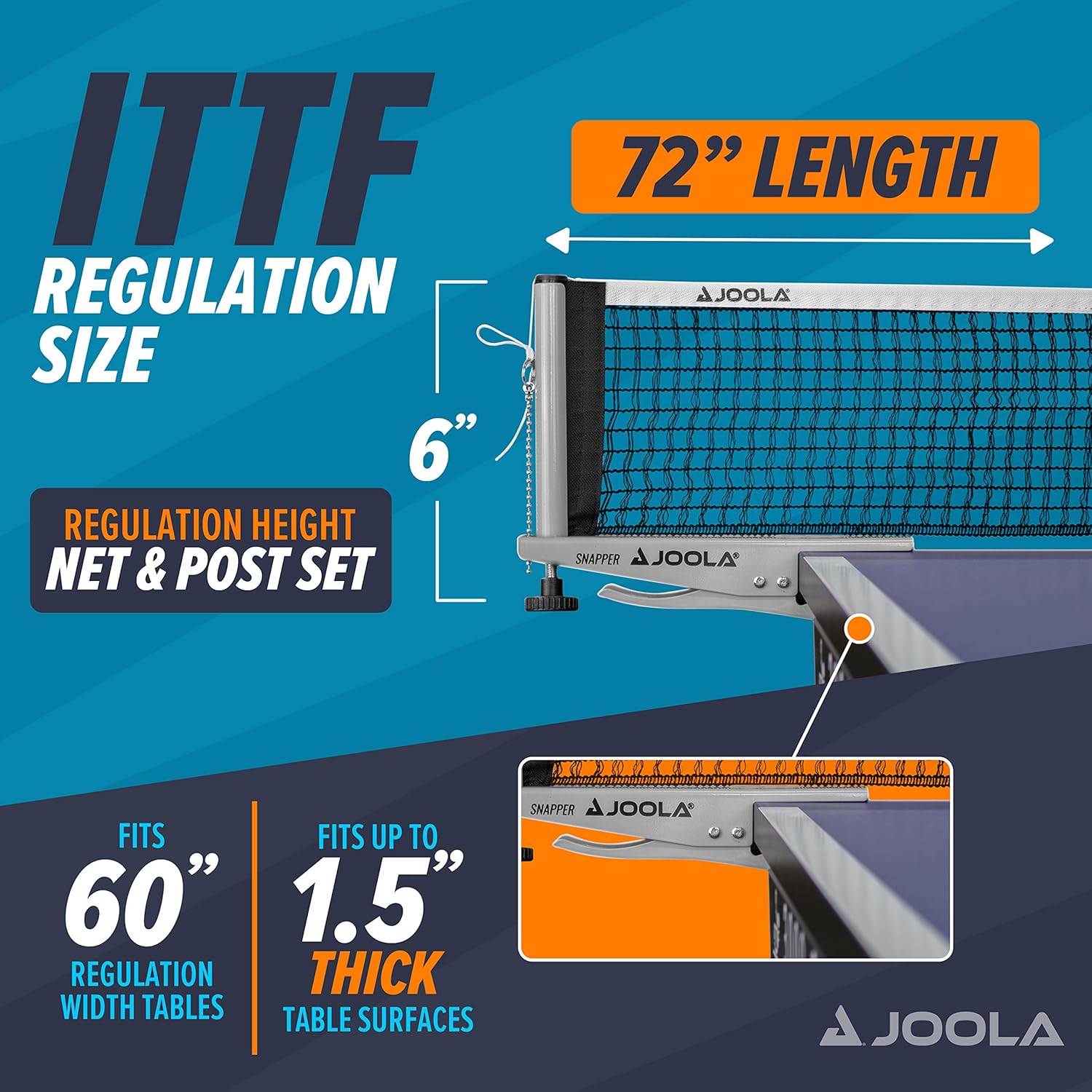 JOOLA Snapper – Juego de red y poste de tenis de mesa profesional, portátil y fácil de instalar, 72 pulgadas, tamaño reglamentario, red de