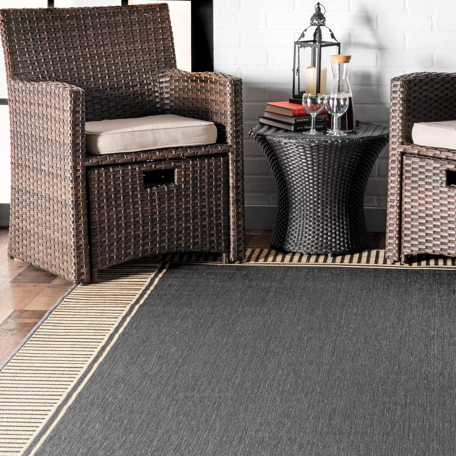 nuLOOM Asha – Alfombra de área con borde simple para interiores y exteriores, 3 pies 6 pulgadas x 5 pies, color gris oscuro