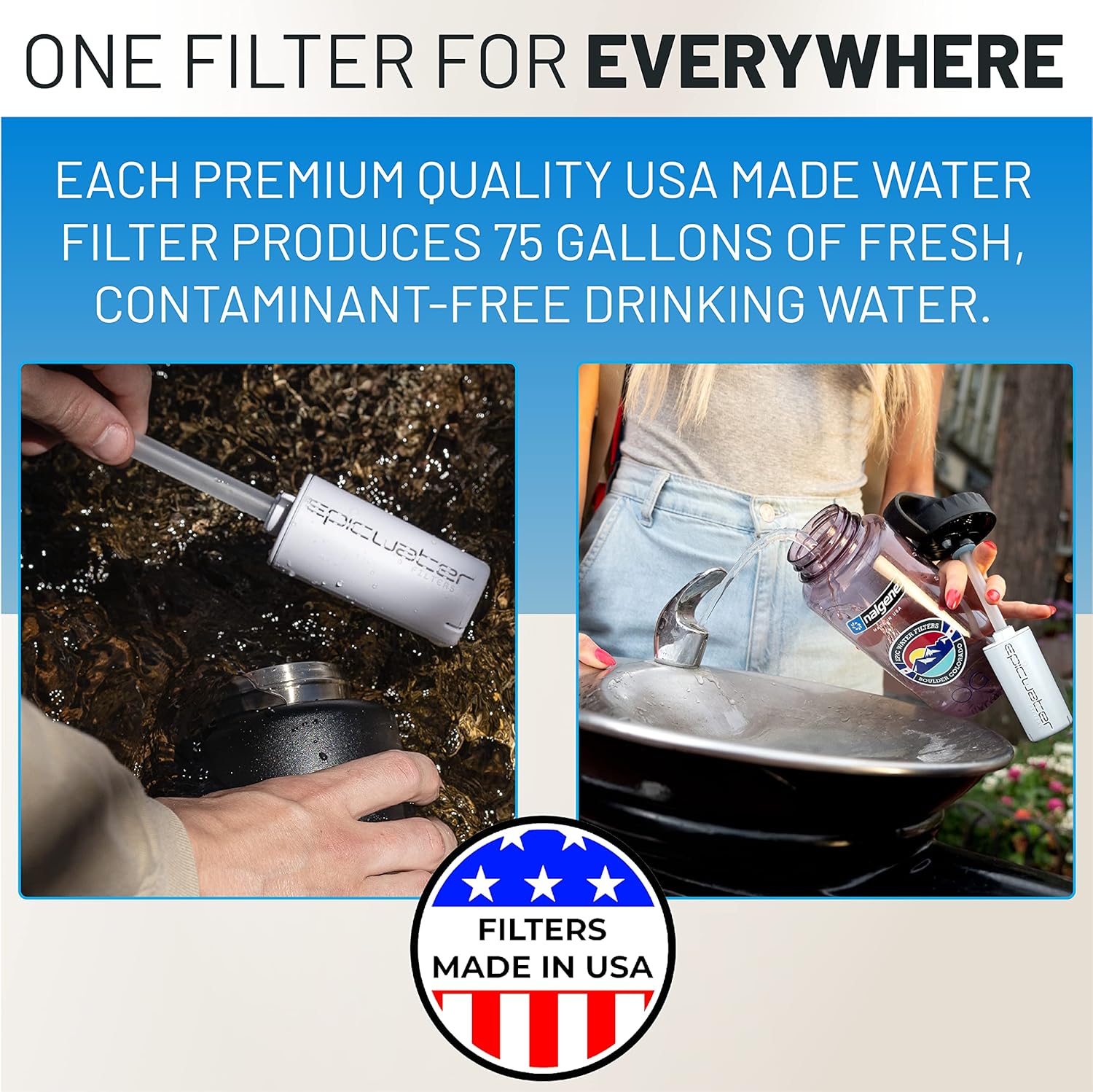 Epic Water Filters Botella de agua Nalgene OG Sustain Tritan fabricada en Estados Unidos y filtro de 75 galones, elimina el 99.99% de las impurezas