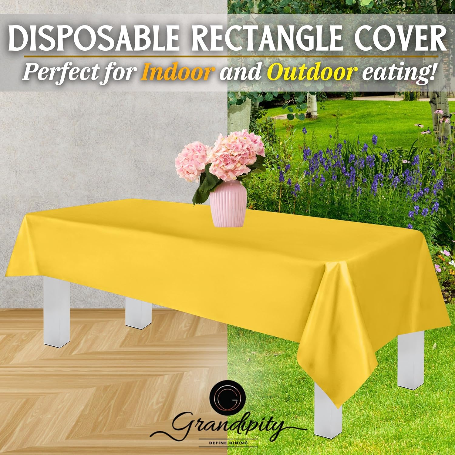 Mantel de plástico de alta calidad – 54in. x 108 pulgadas. Grandipity – Mantel rectangular (6 y 12 unidades), Amarillo