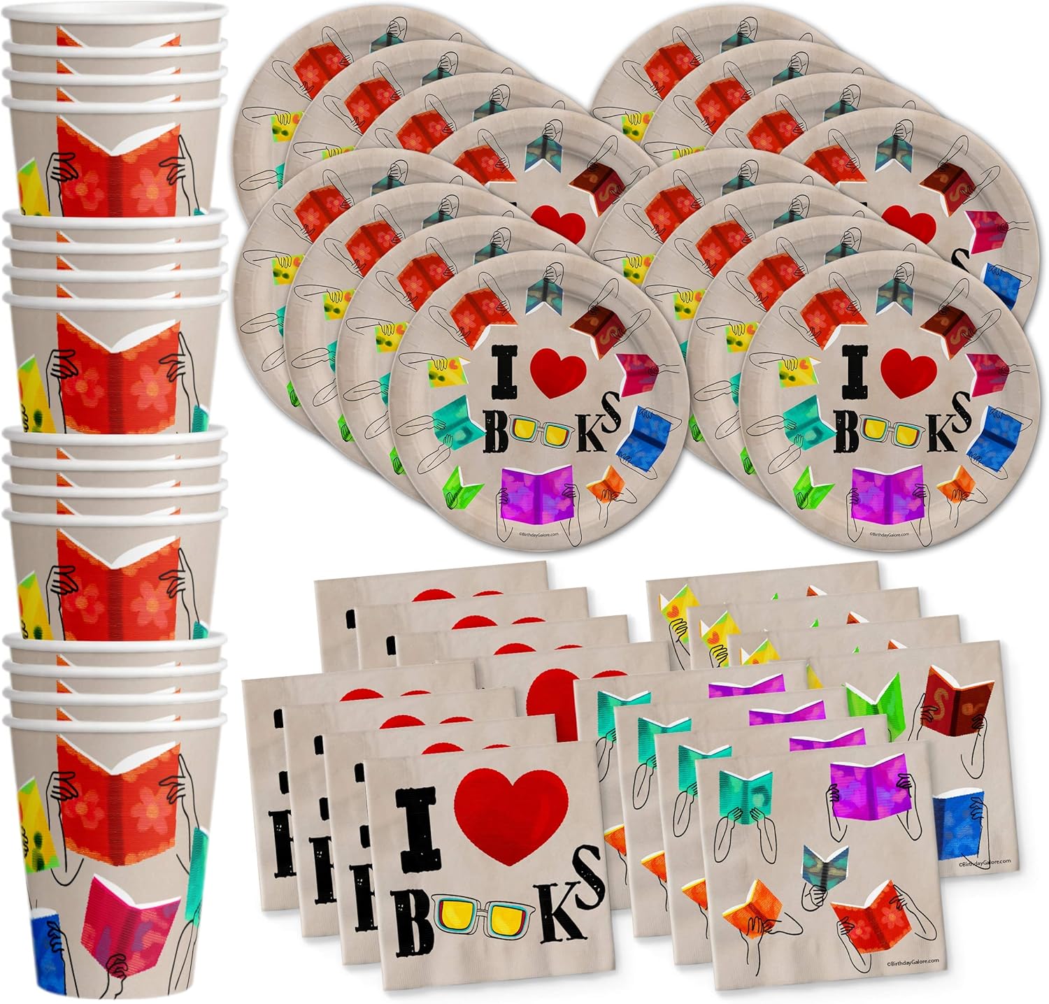 Books Book Club – Juego de suministros para fiesta de cumpleaños, platos, servilletas, tazas, vajilla para 16