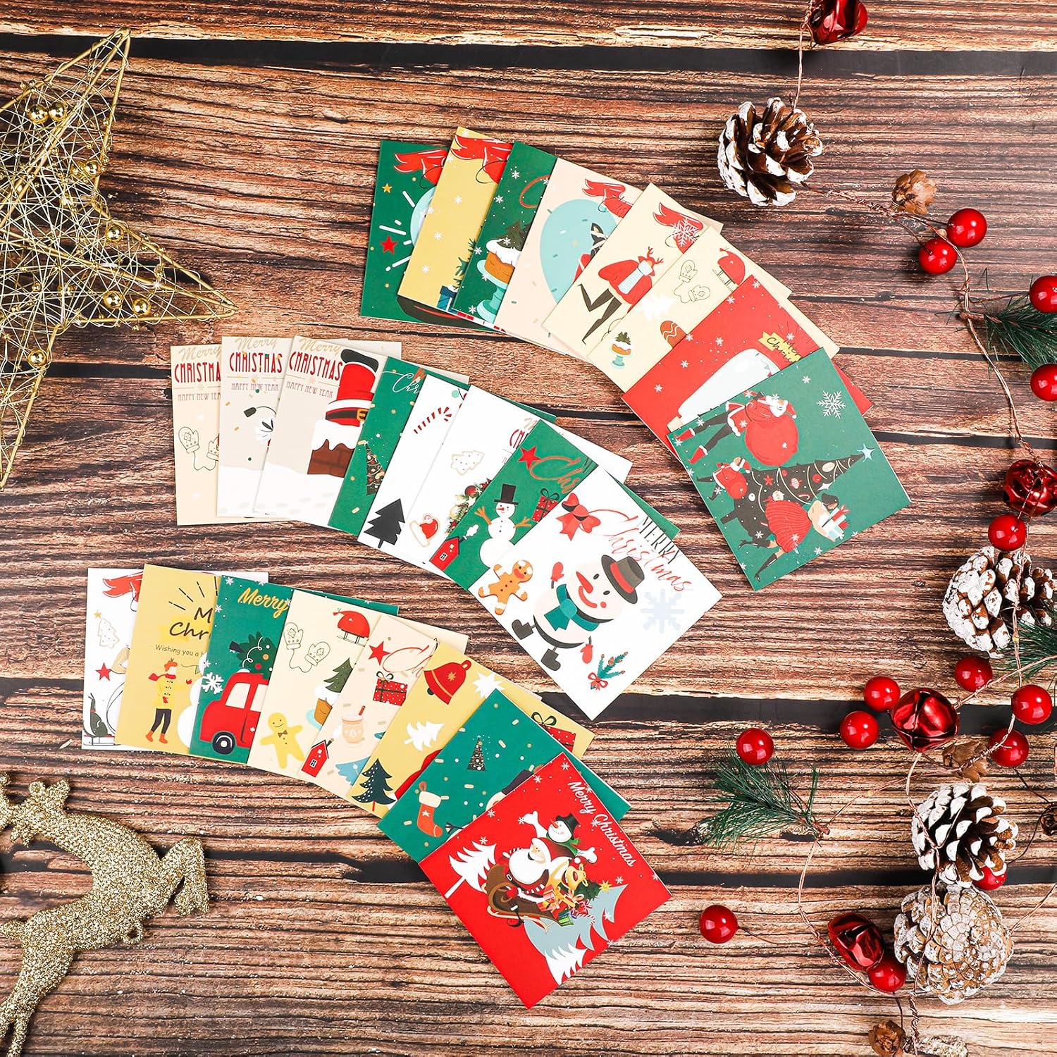 24 mini tarjetas de felicitación de Navidad, 3 x 3 pulgadas, tarjetas de felicitación de Feliz Navidad, tarjetas de Navidad surtidas, paquete de