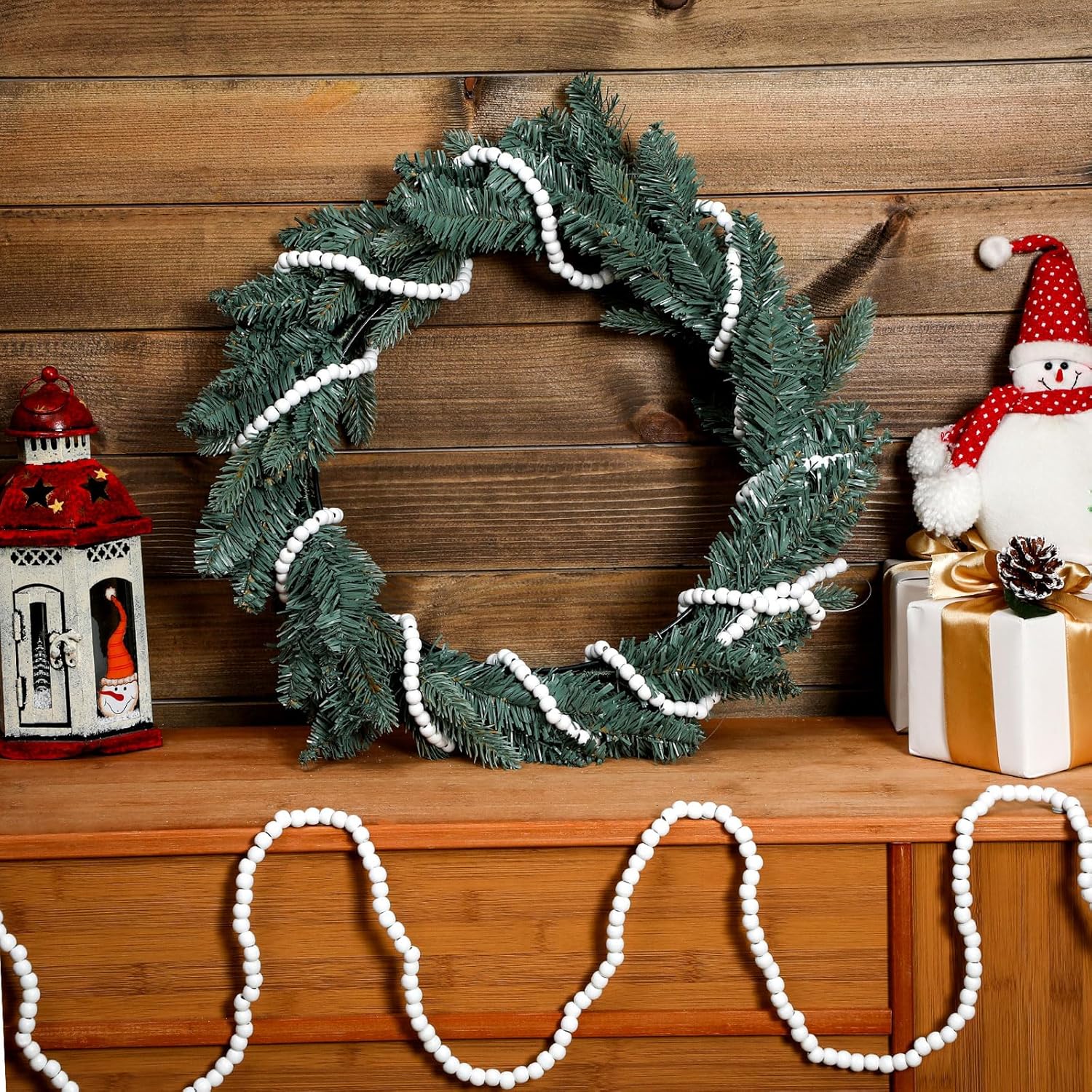 WILLBOND Guirnalda de cuentas de madera de Navidad de 29.5 pies, 3 piezas, guirnalda de cuentas redondas para Navidad y decoraciones navideñas