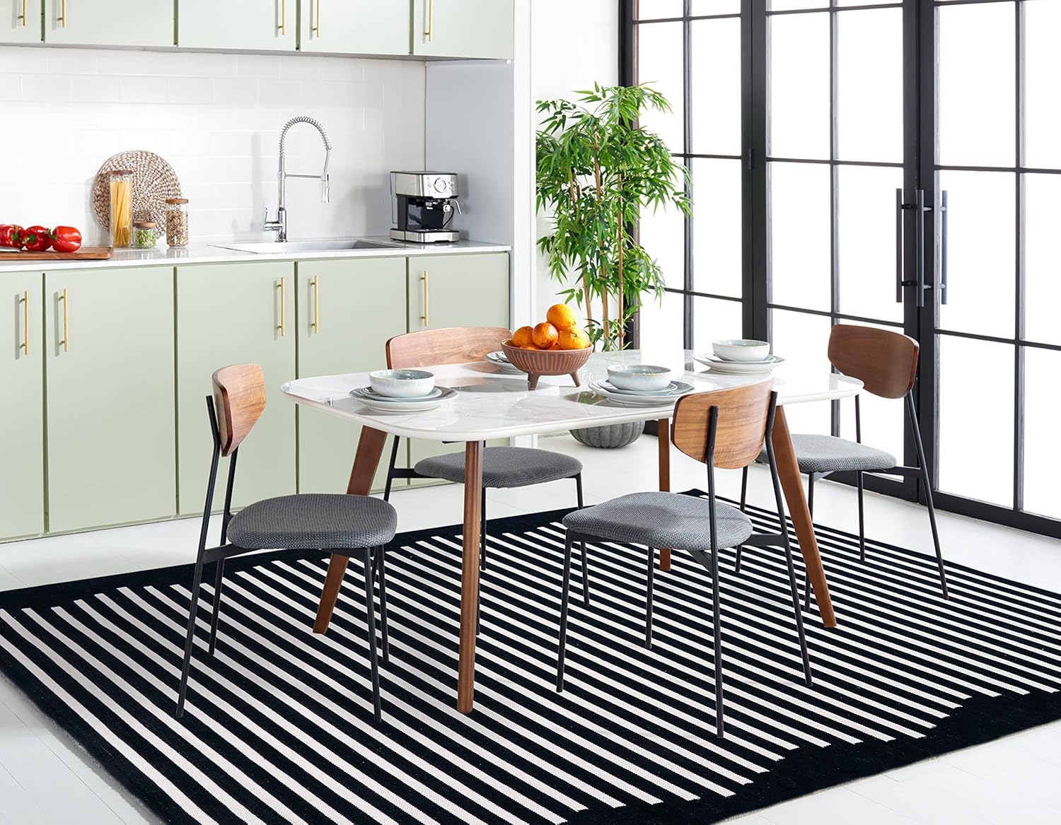 SAFAVIEH Montauk Collection – Alfombra de área de 8 x 10 pies, color negro y marfil, tejido plano bohemio hecho a mano de algodón a rayas modernas,