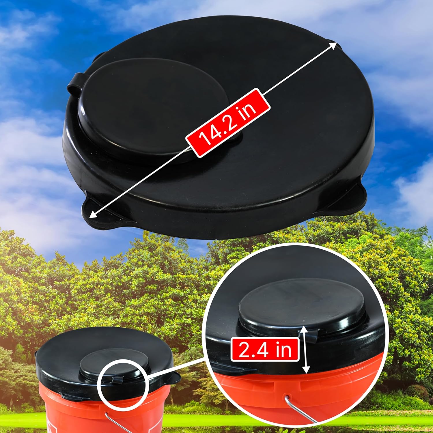 Skywin Tapa de almacenamiento con boquilla fácil de verter para cubo, paquete de 2 recipientes de almacenamiento de pellets de madera con tapa de