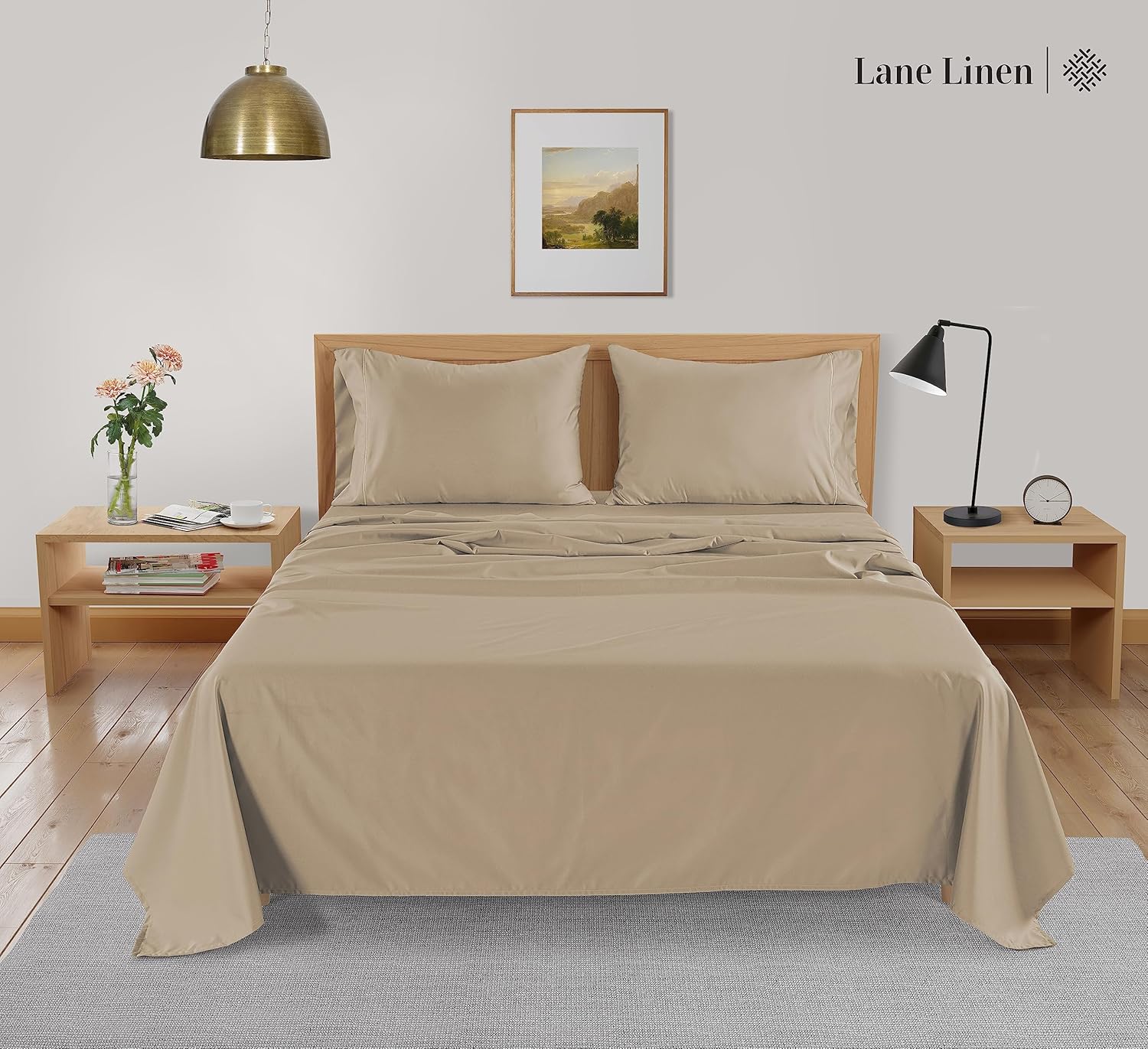 LANE LINEN Juego de sábanas de bambú tamaño matrimonial, 100 % rayón de bambú, juego de sábanas lujosamente suaves, transpirables y refrescantes,