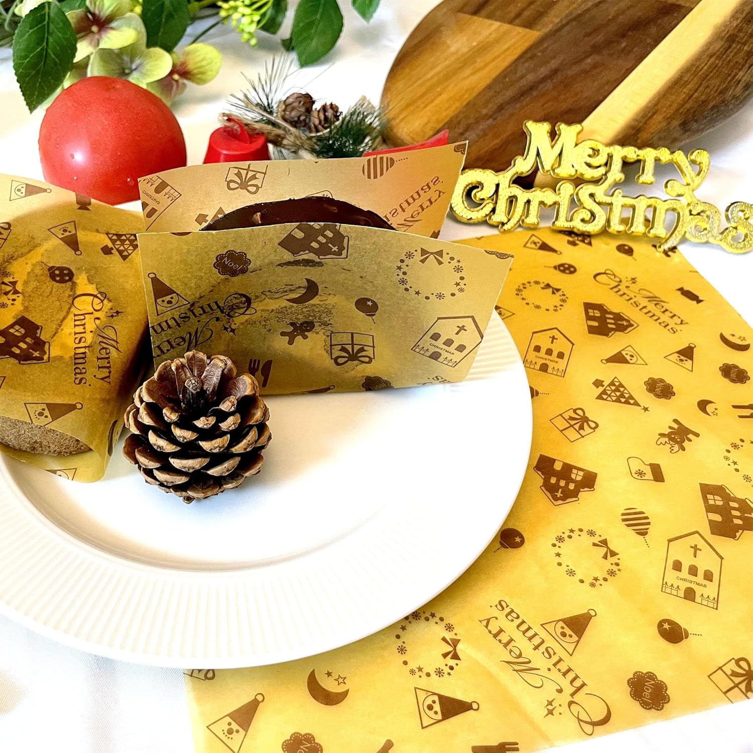 Suiwen 150 hojas de papel encerado de Navidad para envoltura de alimentos, papel de cera de seda de Navidad para galletas de caramelo, papel de