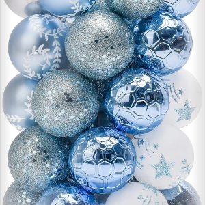 Adornos para árbol de Navidad azul y blanco decoraciones de Navidad, bolas de Navidad inastillables, adorno pequeño, 2.362 in  2.36 pulgadas, juego Adornos para árbol de Navidad azul y blanco decoraciones de Navidad, bolas de Navidad inastillables, adorno pequeño, 2.362 in  2.36 pulgadas, juego