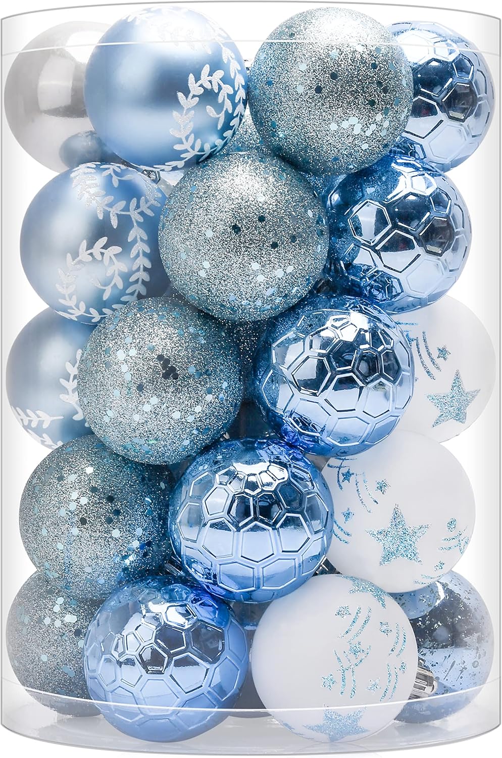 Adornos para árbol de Navidad azul y blanco decoraciones de Navidad, bolas de Navidad inastillables, adorno pequeño, 2.362 in  2.36 pulgadas, juego
