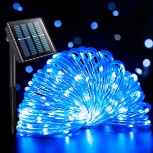 Cuerda de luces solares impermeables para exteriores, 66 pies, 200 luces LED solares de Navidad, luces solares azules para exteriores, para piscina, Cuerda de luces solares impermeables para exteriores, 66 pies, 200 luces LED solares de Navidad, luces solares azules para exteriores, para piscina,