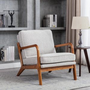 JOYBASE Sillón con brazos, moderna de mediados de siglo, sillón con marco de madera para sala de estar, dormitorio (gris ostra, tela) JOYBASE Sillón con brazos, moderna de mediados de siglo, sillón con marco de madera para sala de estar, dormitorio (gris ostra, tela)