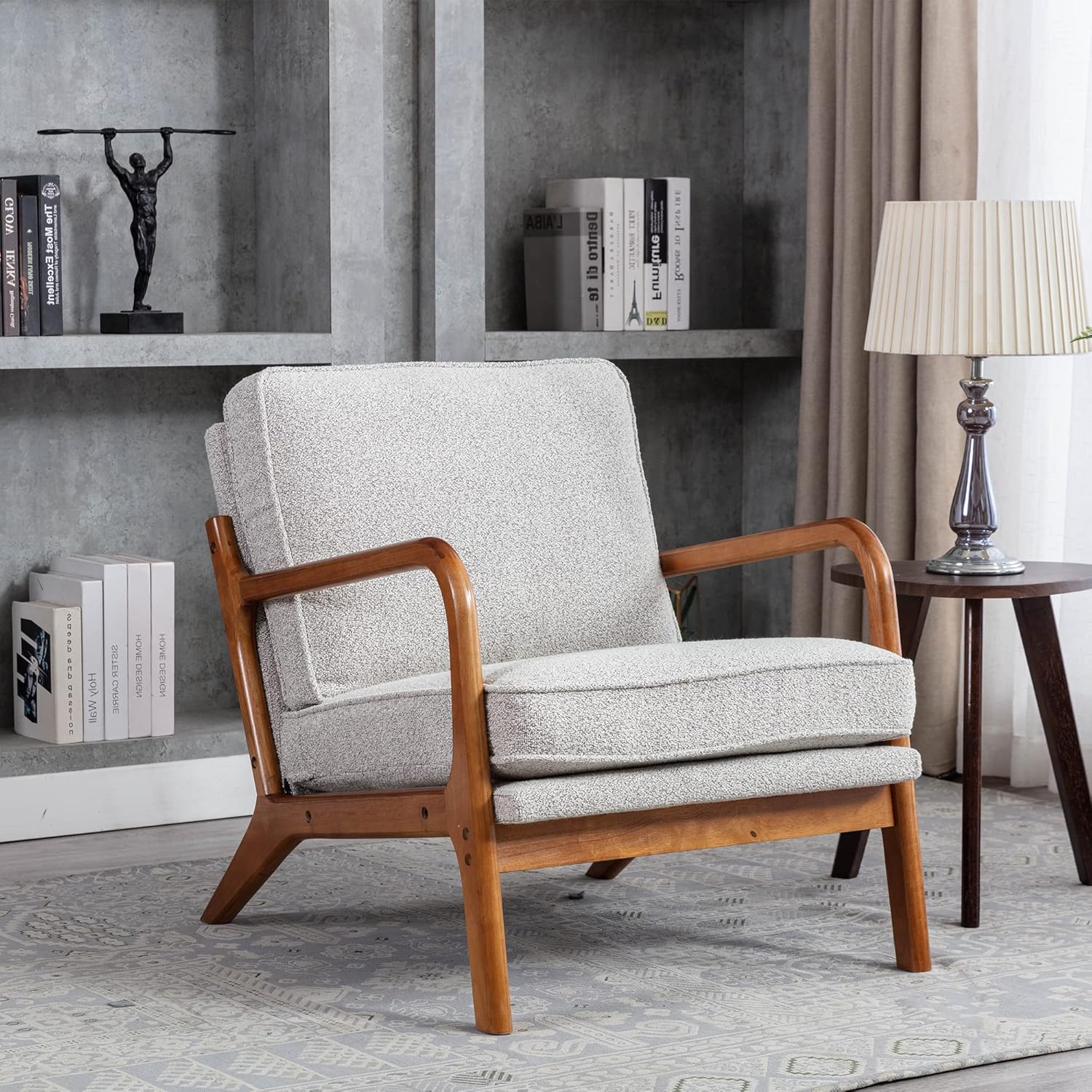 JOYBASE Sillón con brazos, moderna de mediados de siglo, sillón con marco de madera para sala de estar, dormitorio (gris ostra, tela)