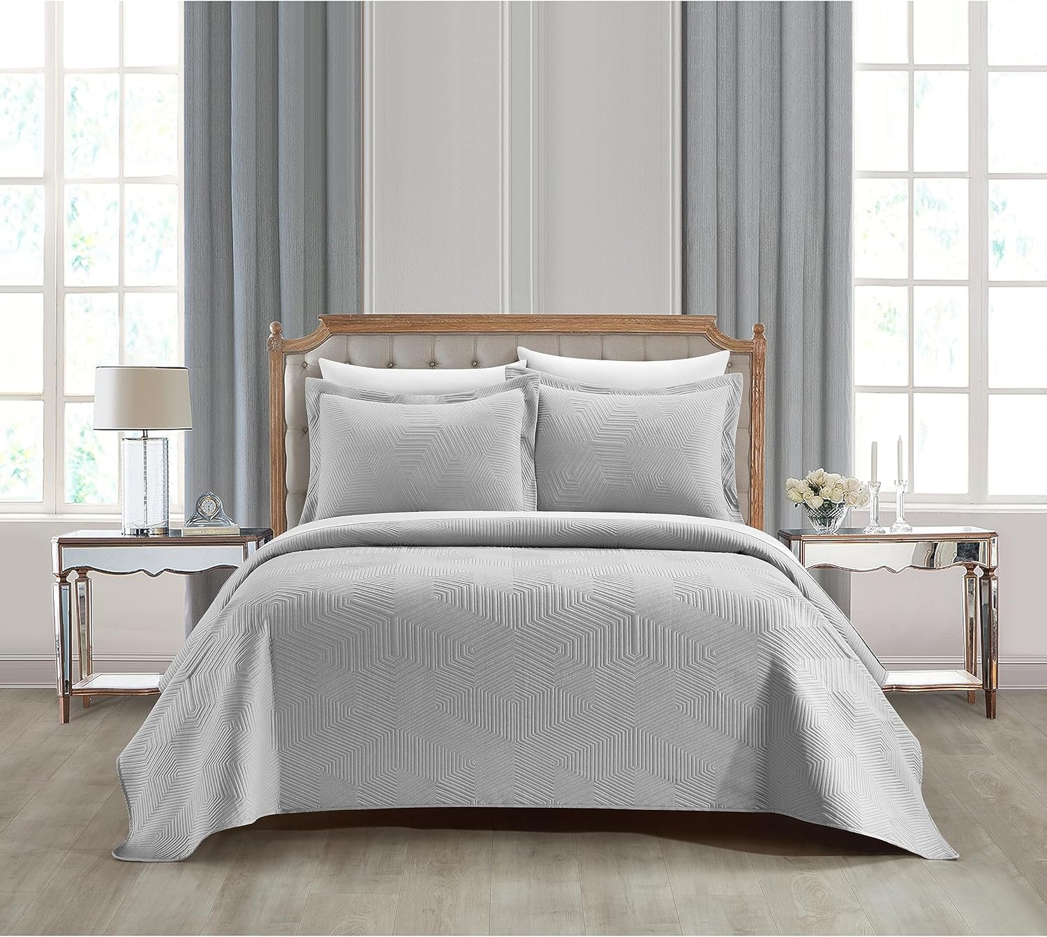 New York & Company Ridge – Juego de edredón de 3 piezas contemporáneo en forma de Y, fundas de almohada incluidas, Queen, gris