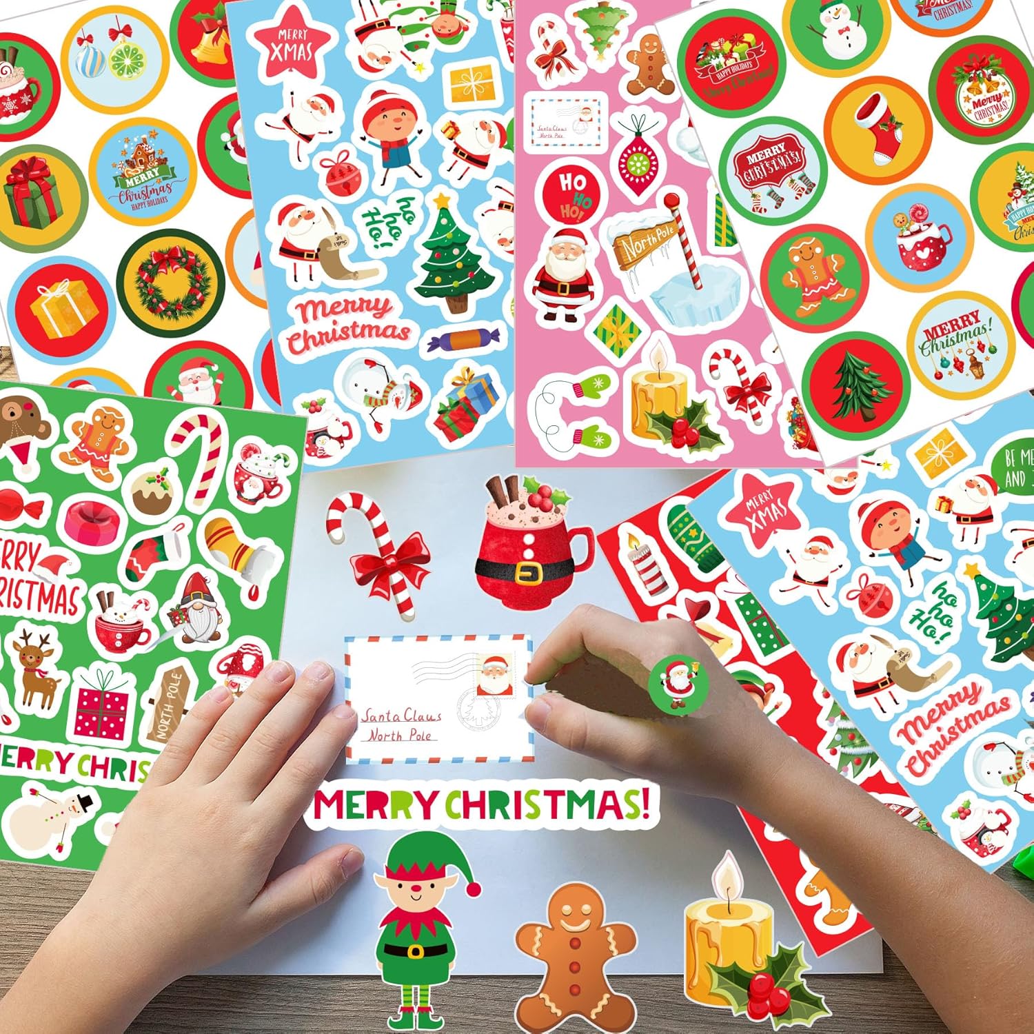Calcomanías de Navidad para niños, 624 unidades, calcomanías de adorno de Navidad, calcomanías de Navidad a granel, lindas calcomanías de Navidad,