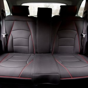 FH Group Funda de asiento de automóvil para asiento trasero dividido, piel sintética negra y ribete rojo, ajuste universal, cojines de asiento y FH Group Funda de asiento de automóvil para asiento trasero dividido, piel sintética negra y ribete rojo, ajuste universal, cojines de asiento y