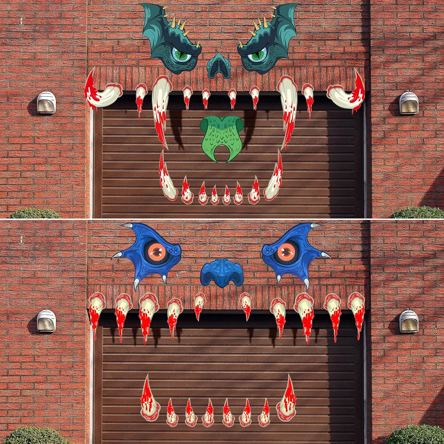 Zonon Juego de 2 piezas de decoración de Halloween para maletero o golosinas para automóvil, cara con ojos, colmillos y orejas, tamaño grande,