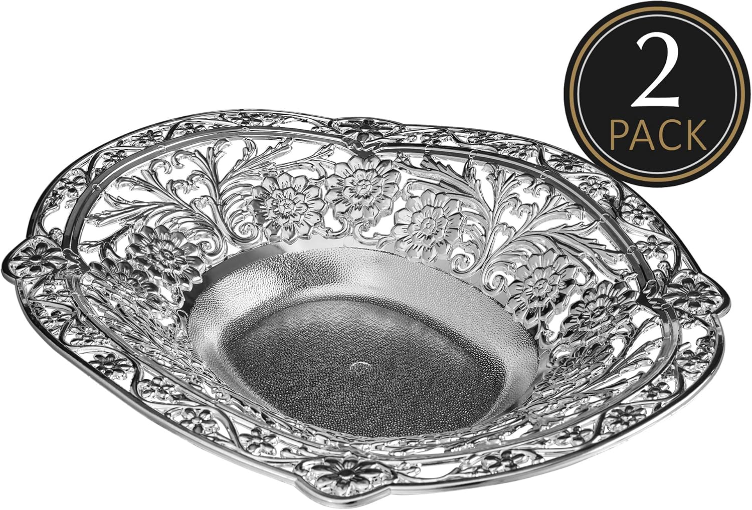 Cuenco grande de plástico plateado para servir alimentos, paquete de 2 bandejas rectangulares decorativas reutilizables para aperitivos, diseño