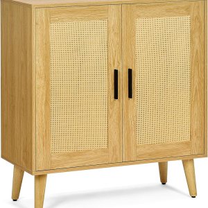HOMSHO Aparador de ratán con puertas dobles y estantes ajustables, gabinete de almacenamiento de piso bohemio, armario de acento para comedor, sala HOMSHO Aparador de ratán con puertas dobles y estantes ajustables, gabinete de almacenamiento de piso bohemio, armario de acento para comedor, sala