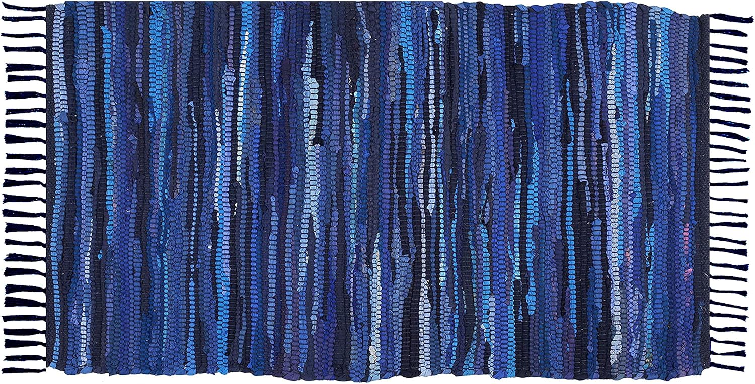 Alfombra de trapo de algodón de 24 x 36 pulgadas, 2 x 3 pies, alfombra Chindi multicolor, tejida a mano, lavable y reversible para sala de estar,