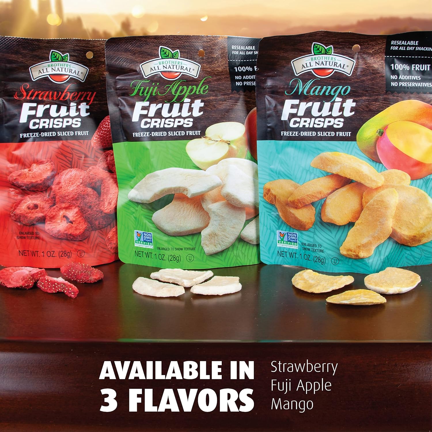 Brothers All Natural, Frutas fritas liofilizadas de mango, sin gluten, sin OMG, nada añadido, bolsa resellable de 1 onza (paquete de 8)