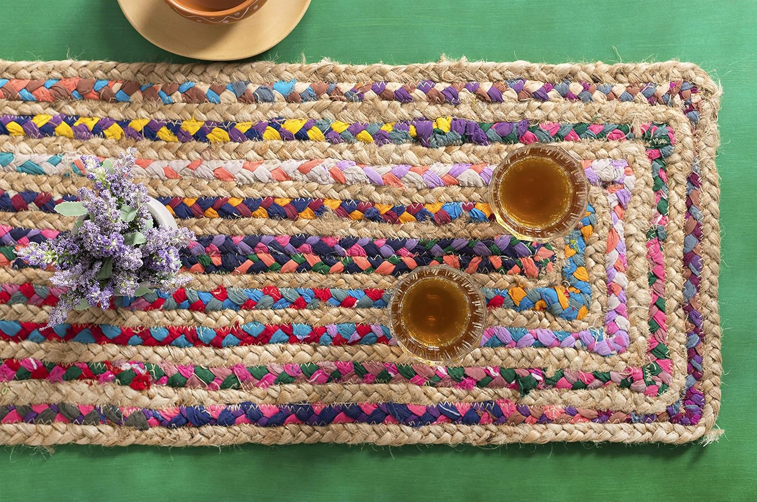 Camino de mesa de yute natural, alfombra rectangular tejida a mano de larga duración, hecha de material de yute para entradas de puertas interiores