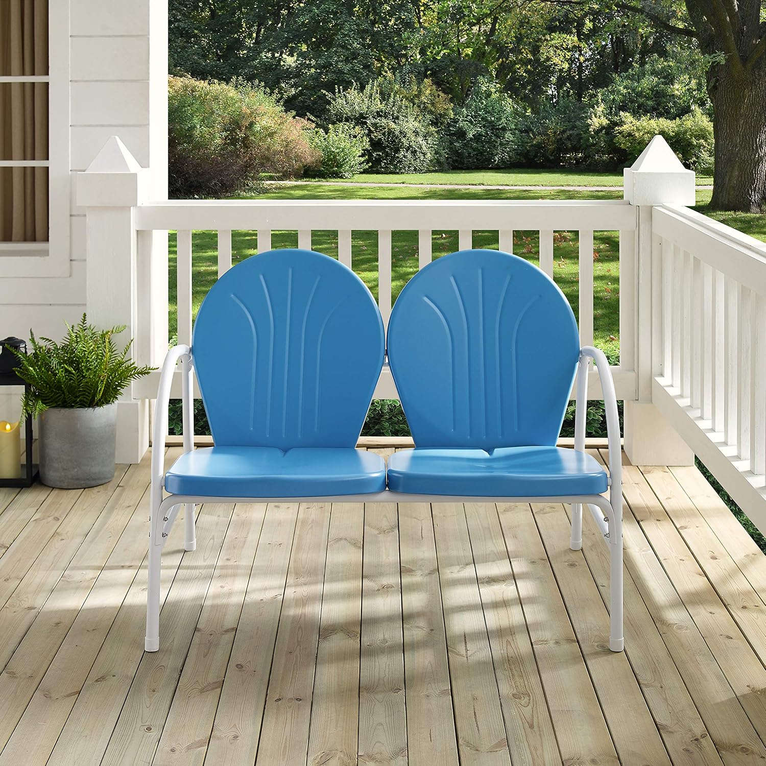 Crosley Furniture Griffith – Sofá biplaza de metal para exteriores, color azul cielo