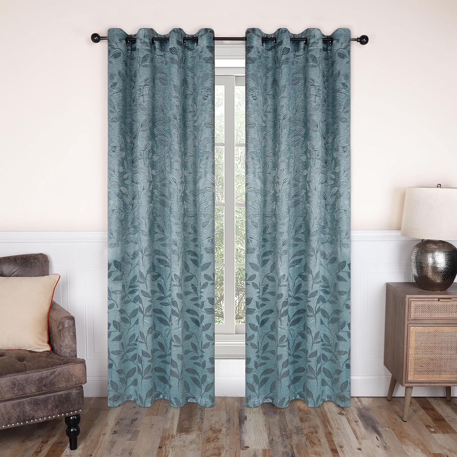 Superior Cortinas opacas, oscurecimiento de la habitación para dormitorio, bloqueo solar, térmicas, cortinas bohemias modernas, colección de hojas,