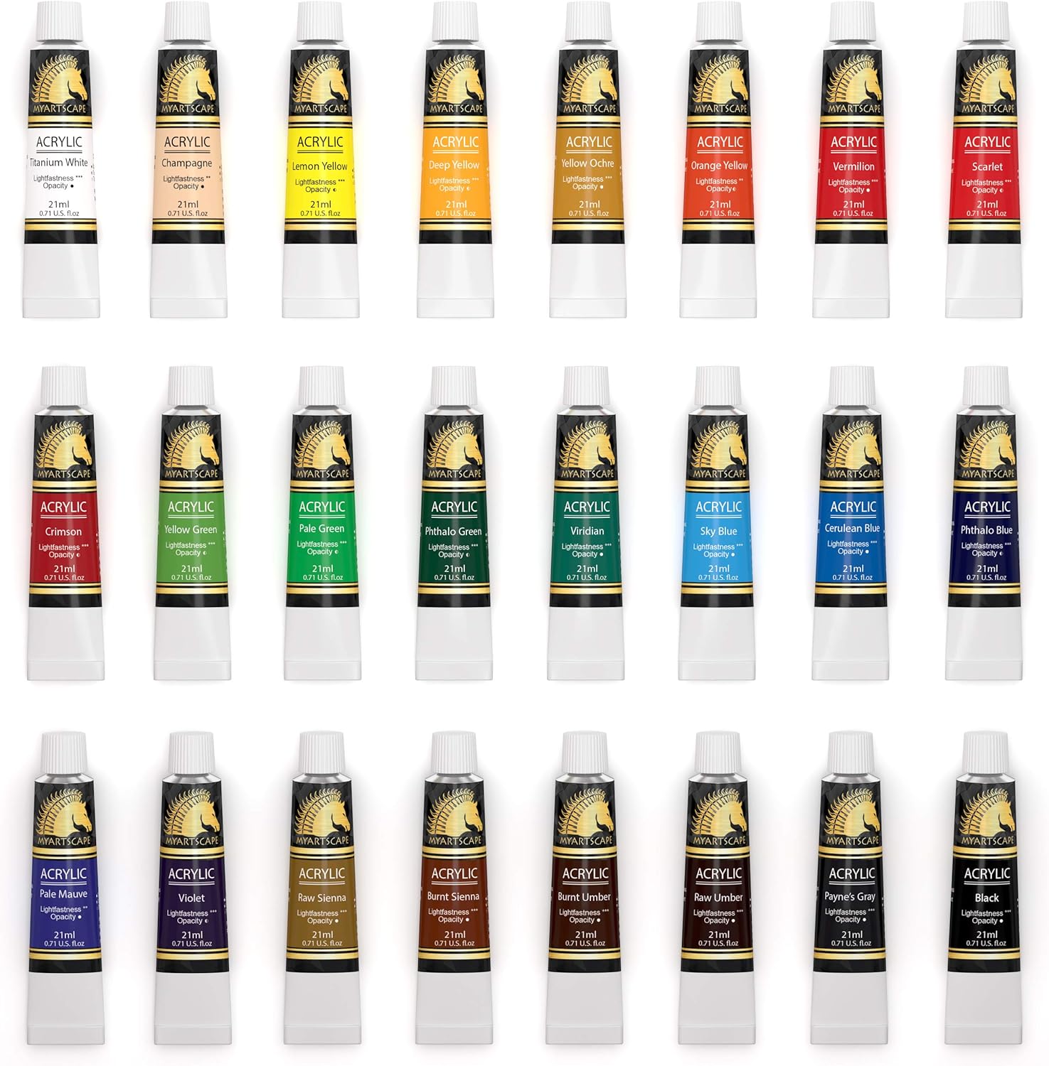 MyArtscape Juego de pintura acrílica, 24 tubos de 0.7 fl oz, resistente a la luz, cuerpo pesado