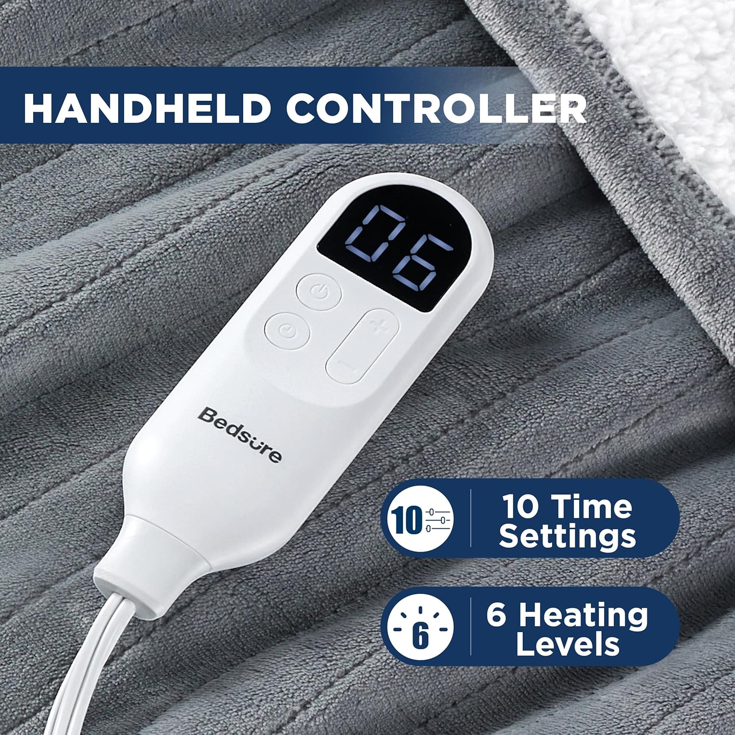 Bedsure Manta térmica eléctrica individualmatrimonial, manta eléctrica de franela, manta térmica con 10 ajustes de tiempo, 6 ajustes de calor y