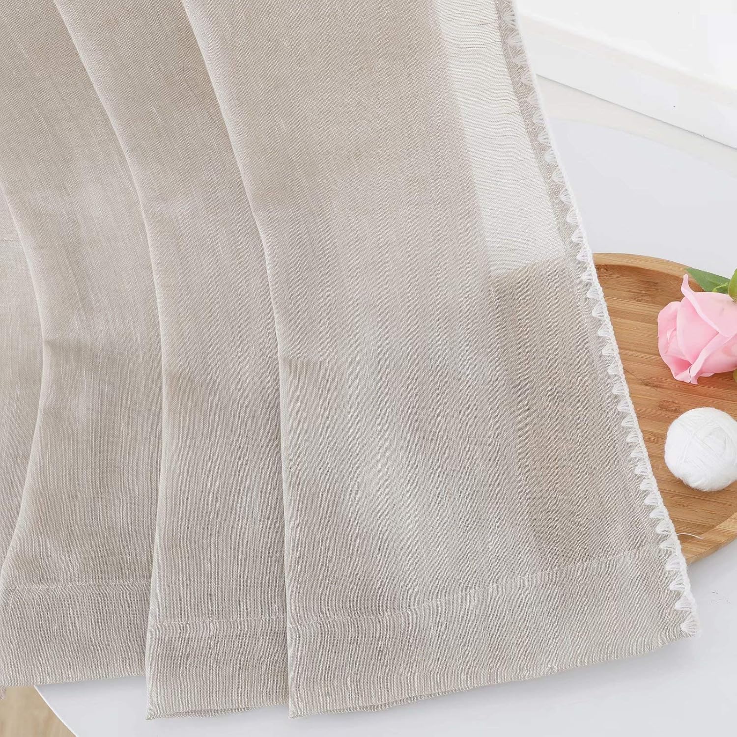 Selectex – Cortinas transparentes de lino natural con bordes semitransparentes
