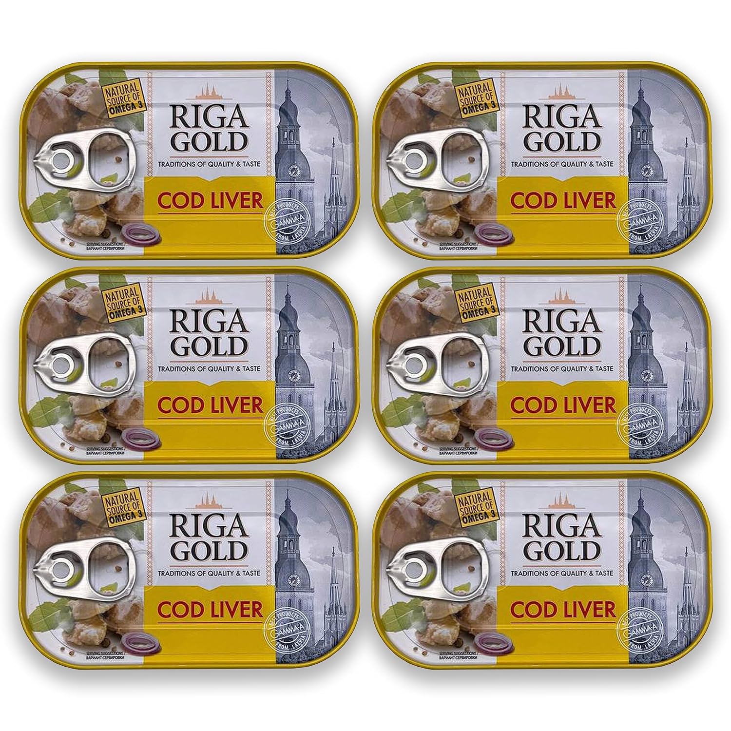 Riga Gold Hígado de bacalao en aceite propio 4.27 oz 121g de Islandia (paquete 6)