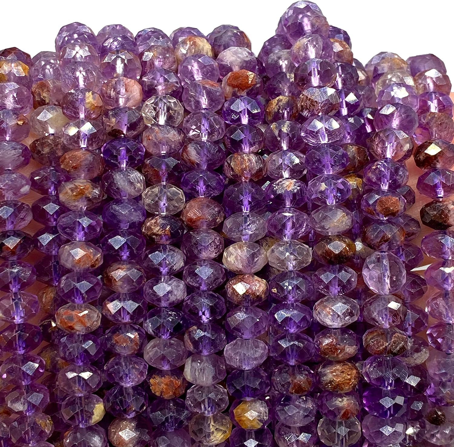 ABCGEMS – Super 7 cuentas brasileñas (cacoxenita, amatista, lepidocrocita, goethita, rutilo, cuarzo ahumado y cuarzo cristal), piedra curativa de