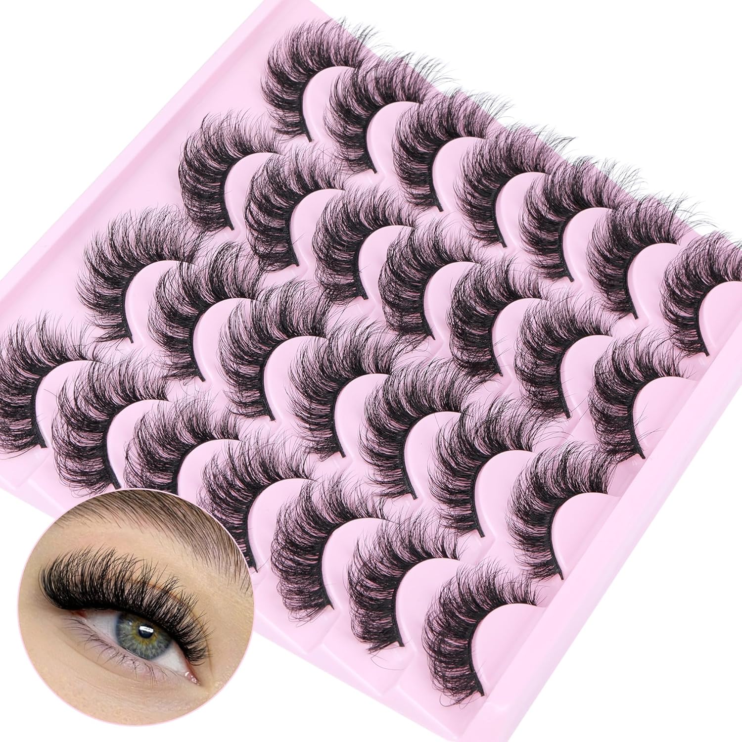 JIMIRE Pestañas postizas de volumen de ojo de gato, pestañas de visón sintético, pestañas rizadas en D, pestañas parecen extensiones de pestañas de
