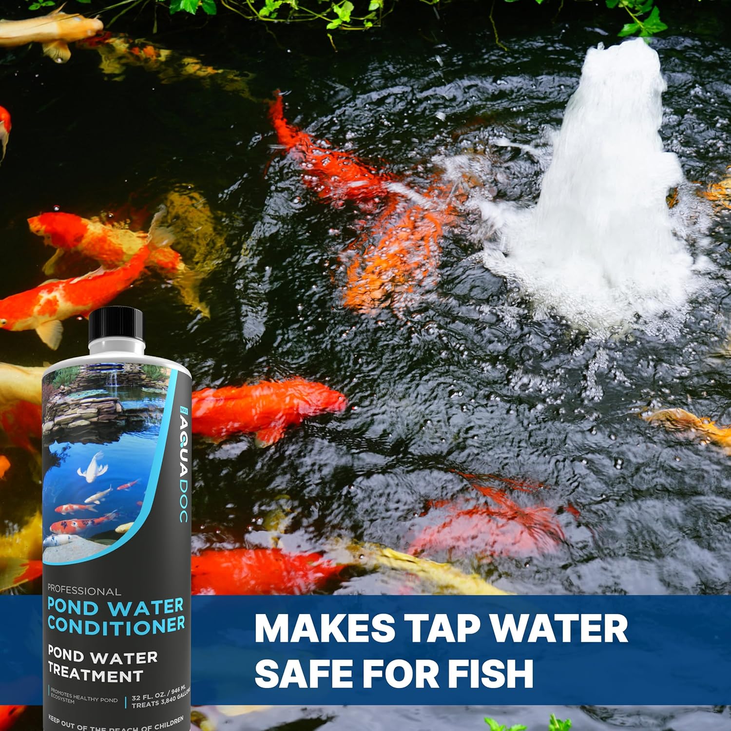 Acondicionador de agua de estanque de peces – Convierte el agua del grifo en agua de estanque apta para peces, AquaDoc – 32 oz