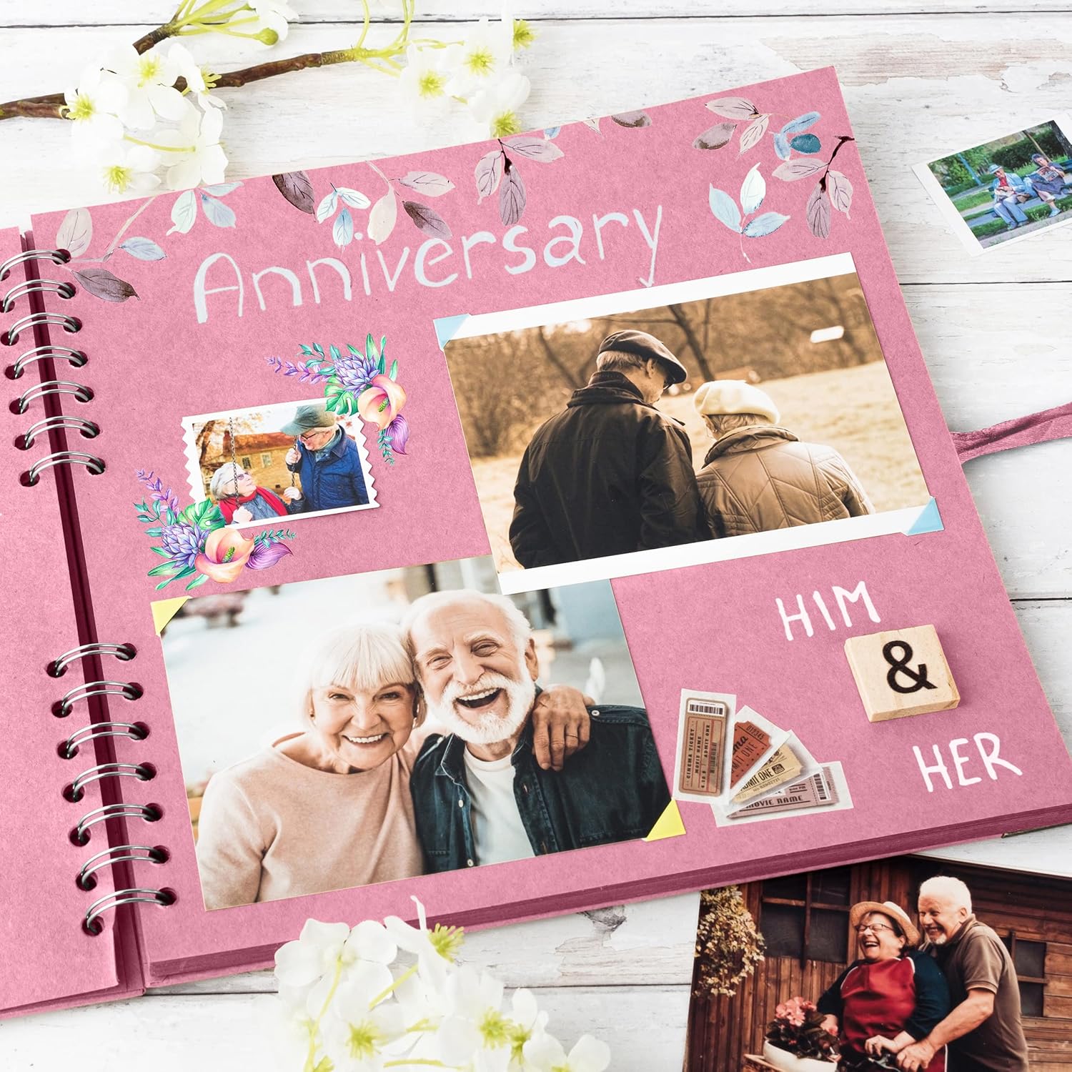 Bstorify Álbum de recortes de 10 x 10 pulgadas, 70 páginas, protectores de esquina de papel kraft grueso rosa, cierre de cinta, ideal para tus