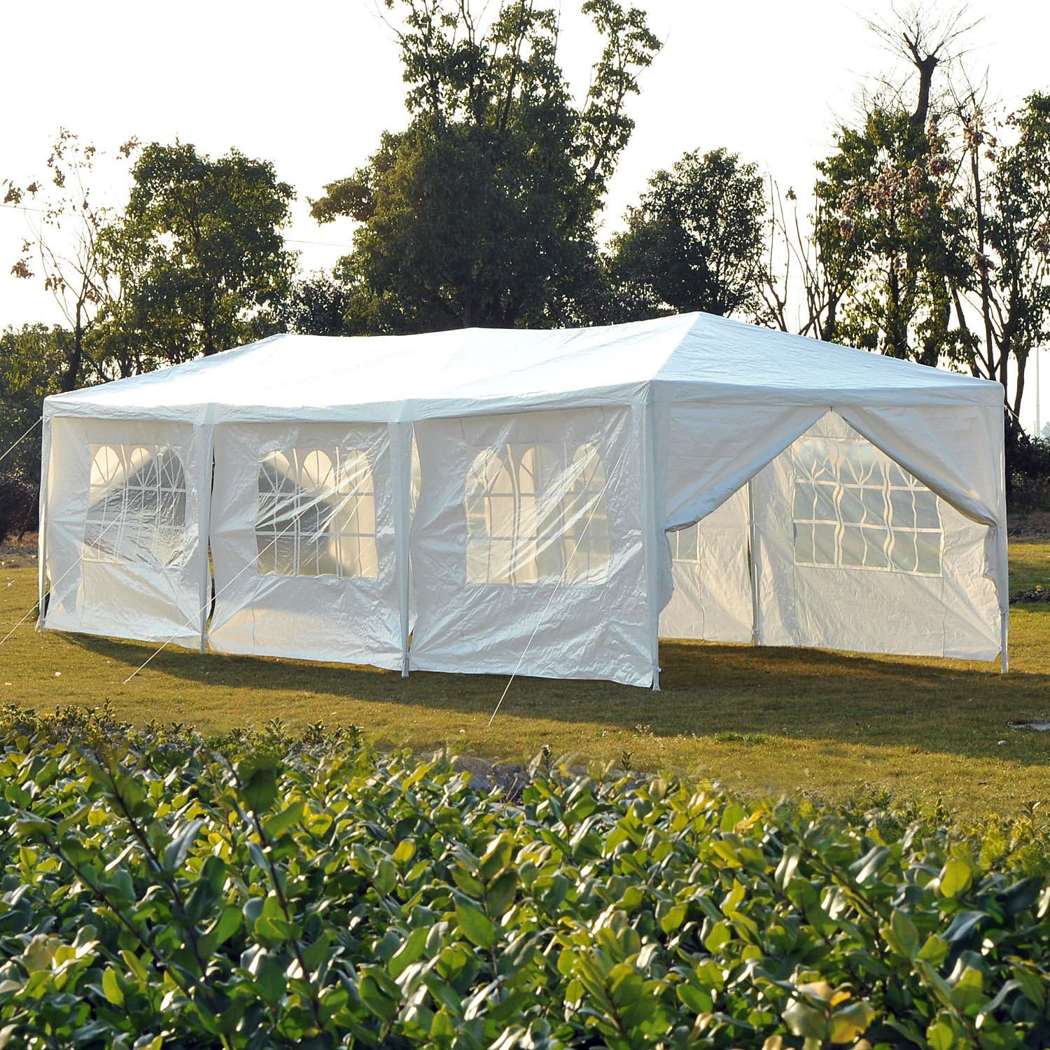 Outsunny Tienda de campaña con toldo para cenador con paredes laterales extraíbles, 10 x 30 pies, color blanco