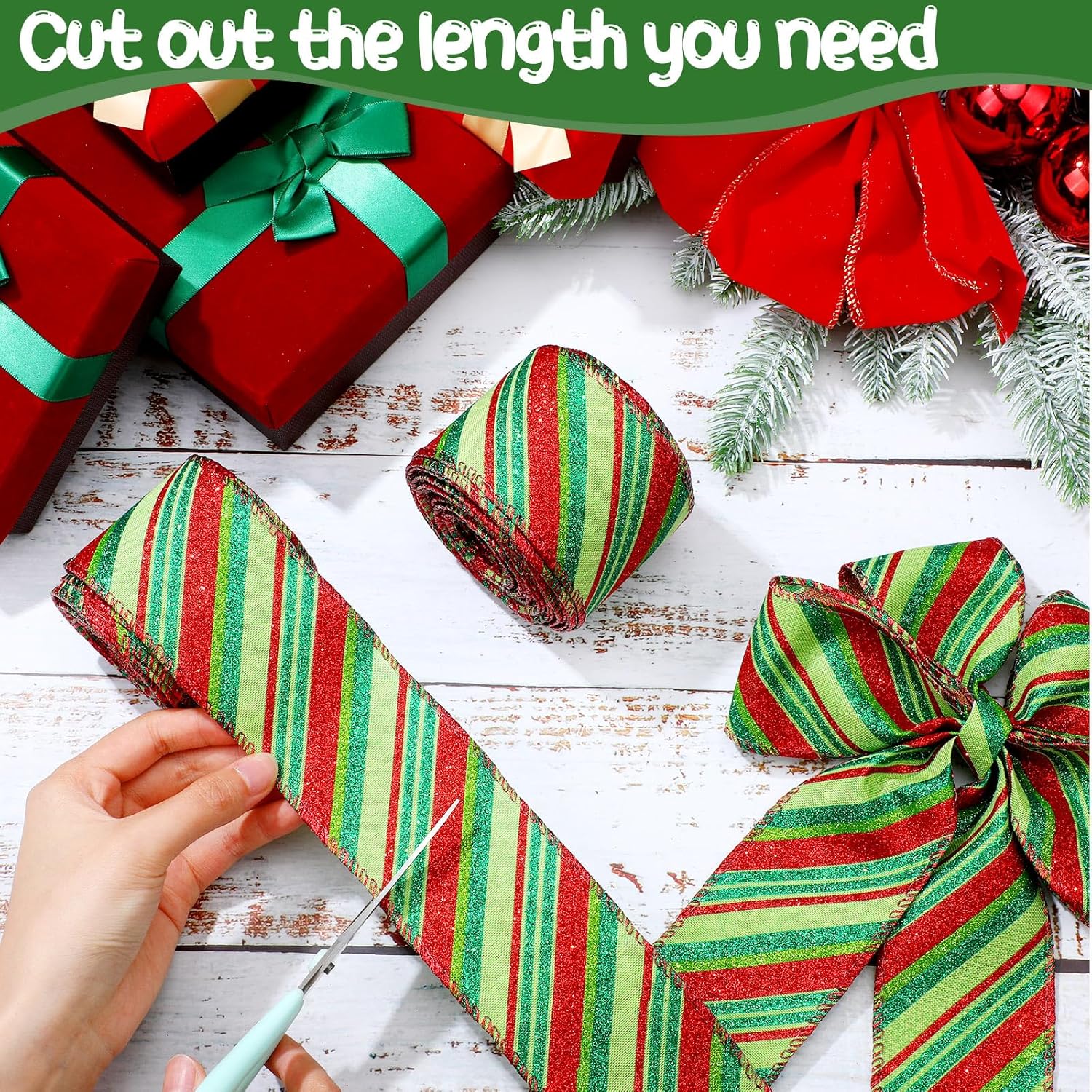 Yinder 2 rollos de cinta de Navidad de 20 yardas, cinta roja y verde con purpurina de 2.5 pulgadas, cinta decorativa para coronas, caja de regalo,