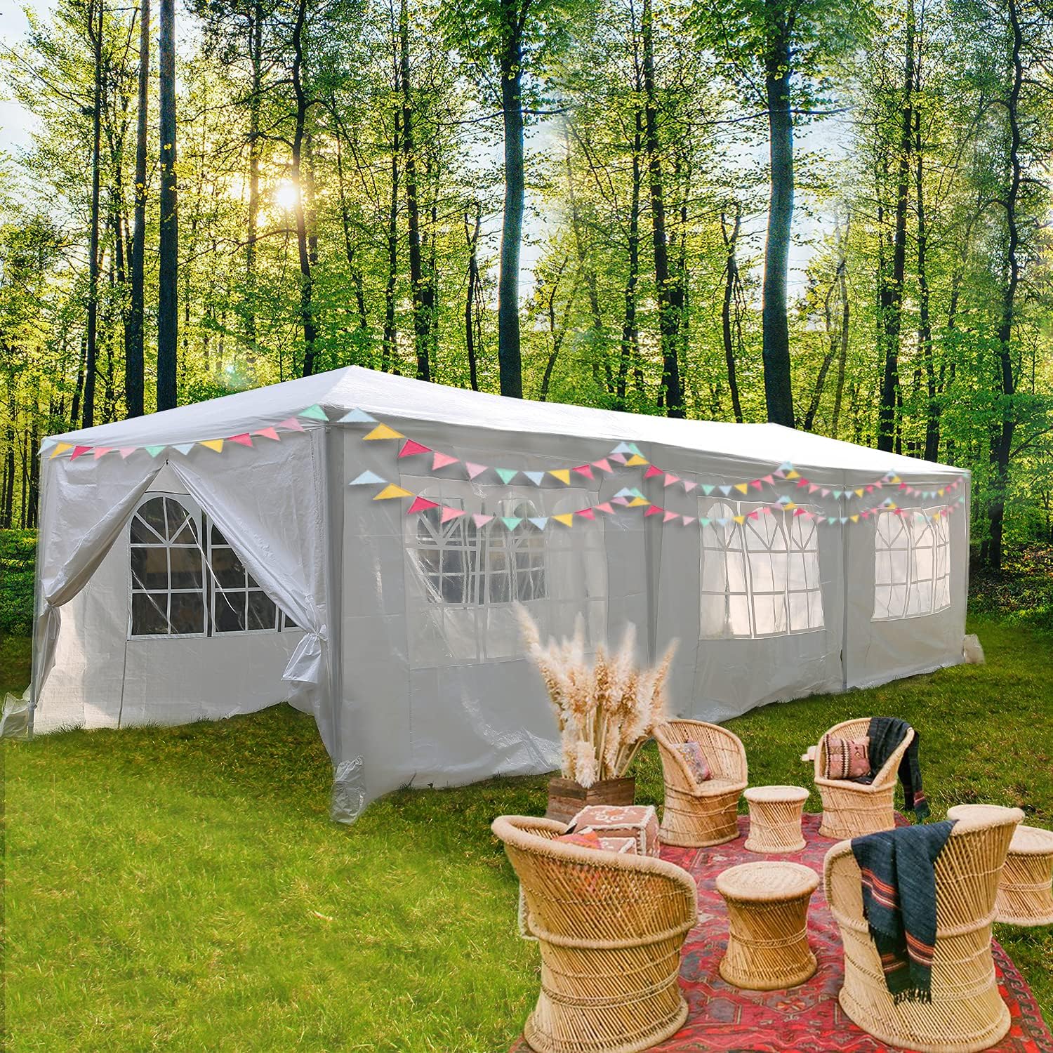 HCY Tienda de campaña para fiestas, 10 x 30 pies, carpa resistente al agua, protección UV, pabellón con 8 paredes laterales extraíbles para bodas,