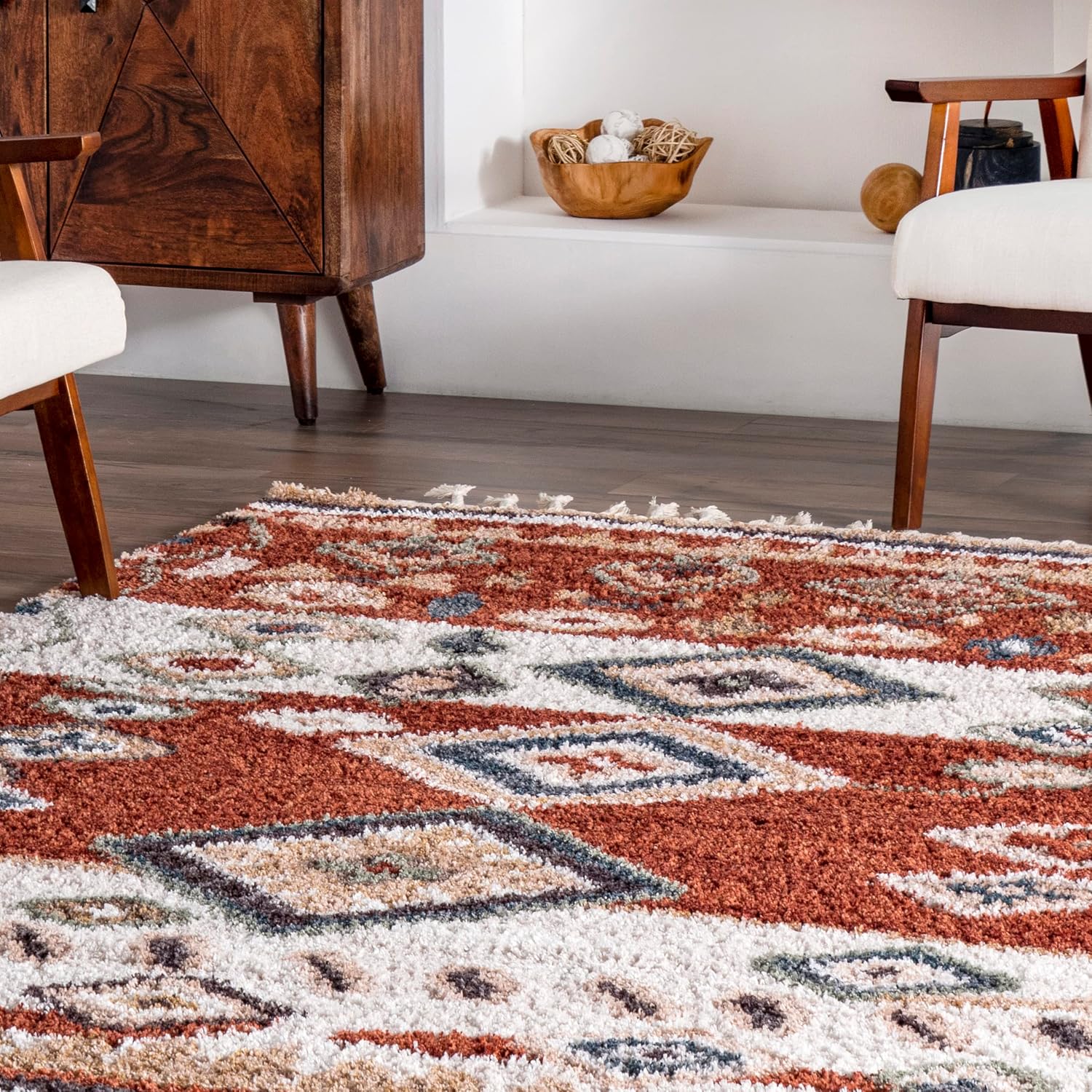 nuLOOM Rosemarie – Alfombra bohemia suave con borlas, 4 x 6, color rojo