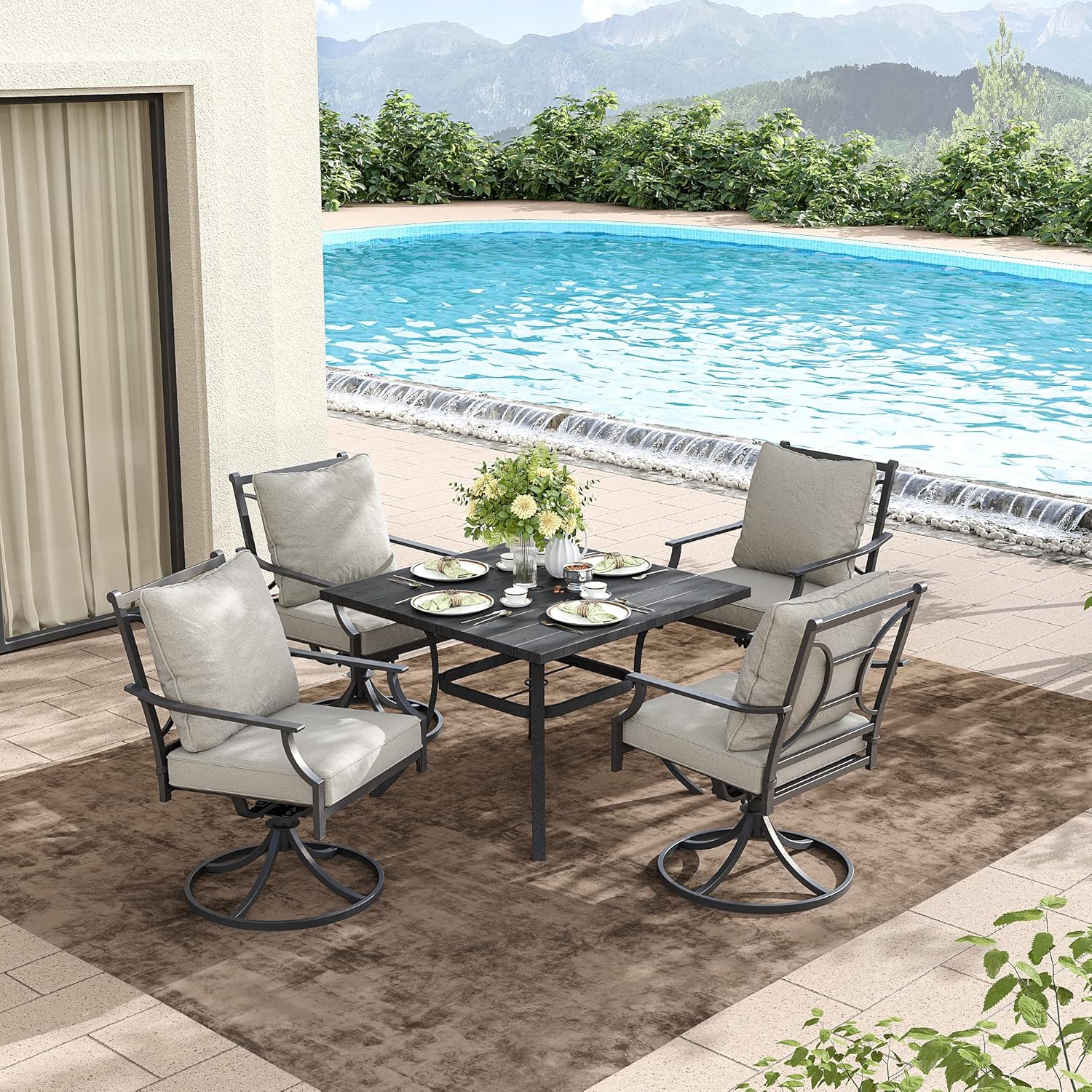 Grand patio Juego de comedor de patio al aire libre para 2, 2 sillas de comedor giratorias, juego de muebles de exterior con cojines de olefina,
