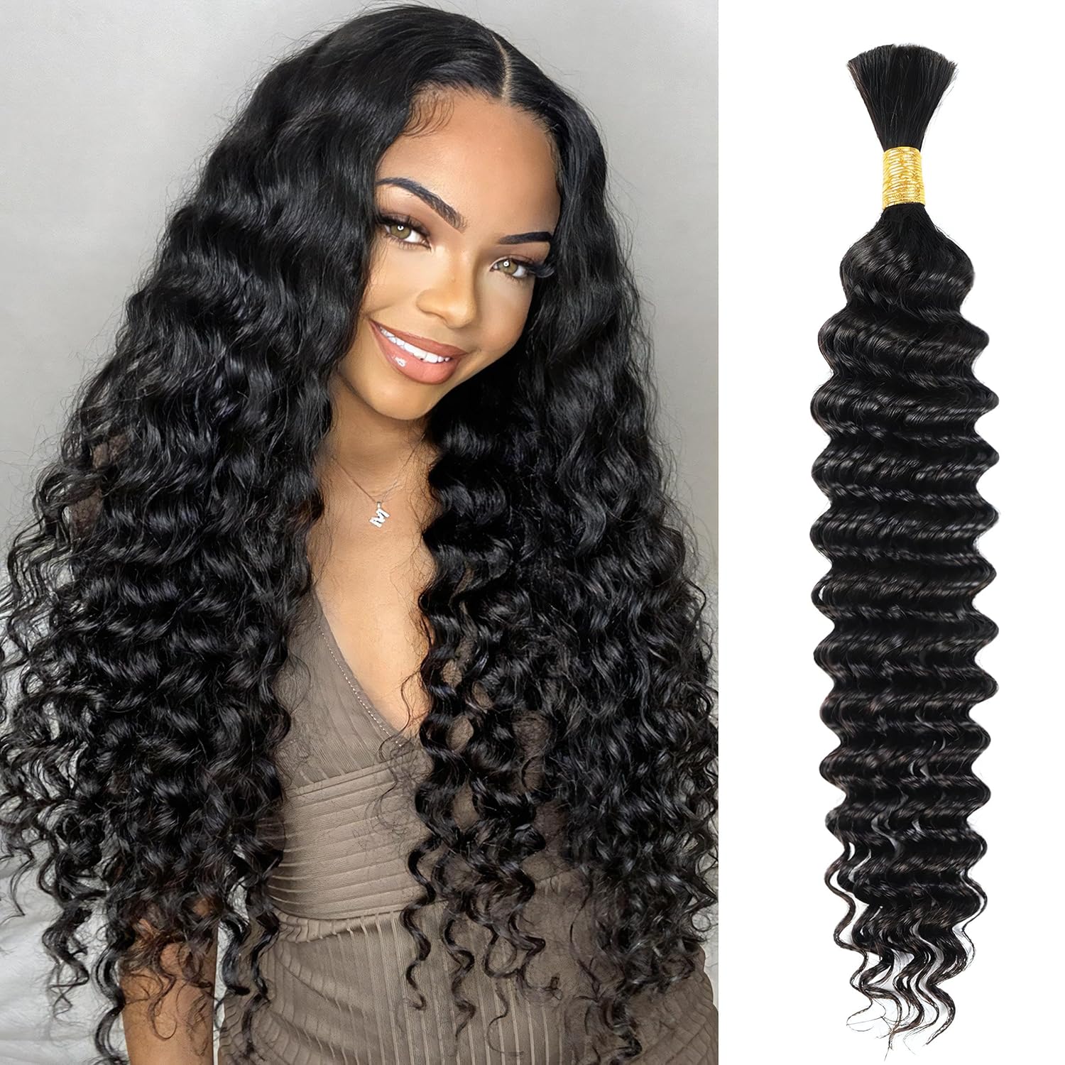 PEEKABOO Extensiones de cabello humano de onda profunda para micro trenzado, a granel, 100% cabello trenzado brasileño sin procesar, un paquete (1