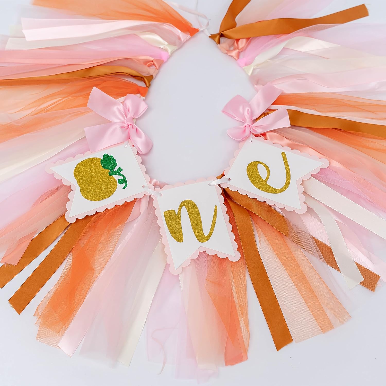 Cartel de calabaza para silla alta, decoración de primer cumpleaños, decoración de fiesta de primer cumpleaños, pancarta de cinta rosa naranja para
