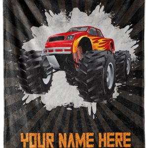 Camión monstruo personalizado para niños, bonita manta con nombre personalizado para niños, gráfico grande de vehículos todoterreno, suave y Camión monstruo personalizado para niños, bonita manta con nombre personalizado para niños, gráfico grande de vehículos todoterreno, suave y