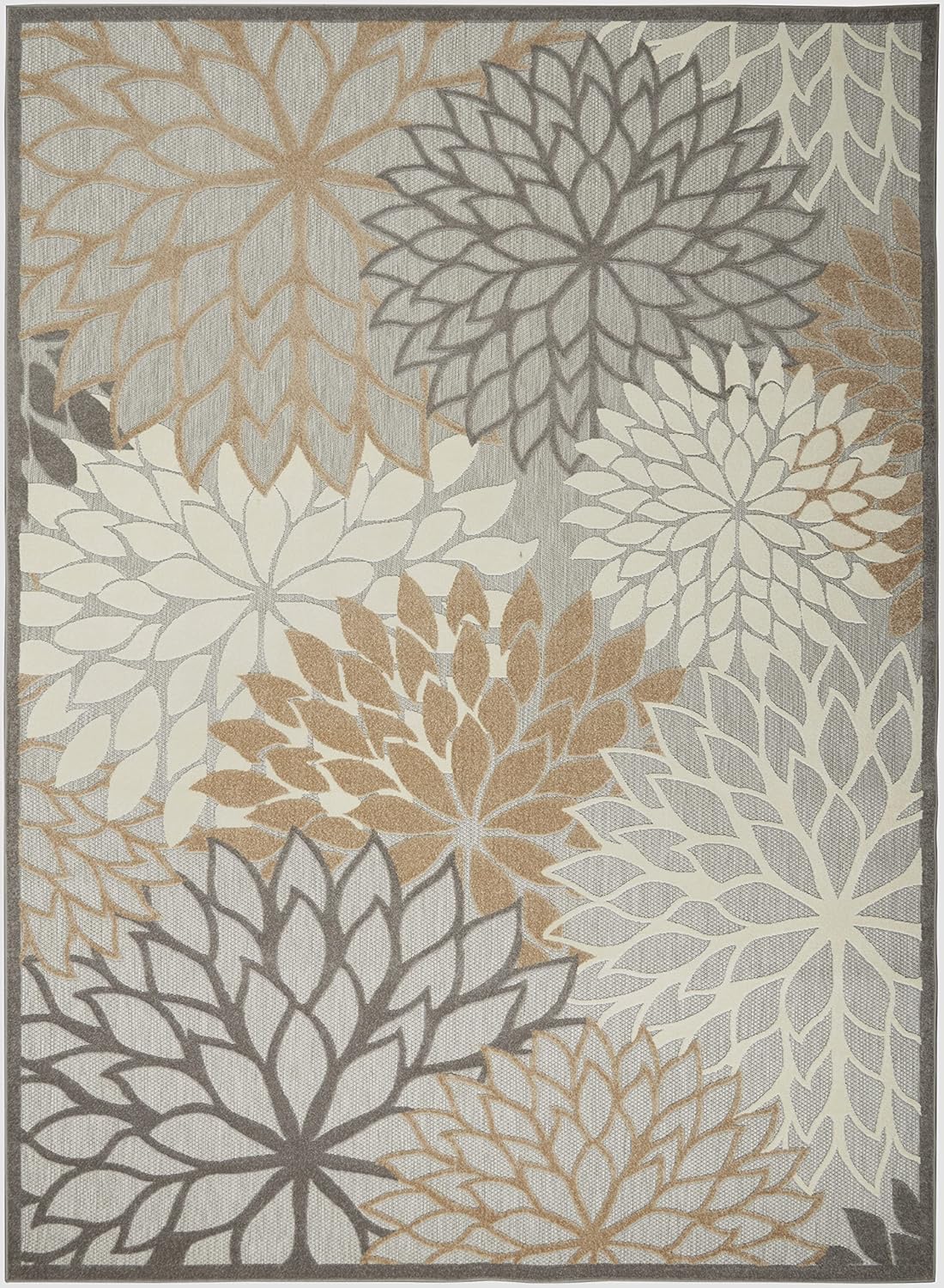 Nourison Aloha Tapete de color natural para interior o exterior, 10 x 14 pies, tropical, botánico, fácil de limpiar, no desprende pelo, para