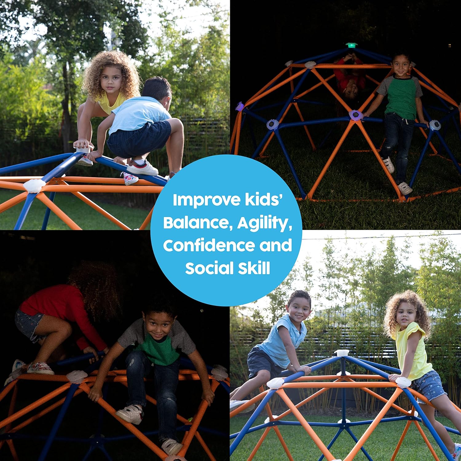 Big Sky Domo Climber Jungle Gym de varios tamaños para uso en exteriores o interiores con luces LED solares y agarres de escalada, perfecto para