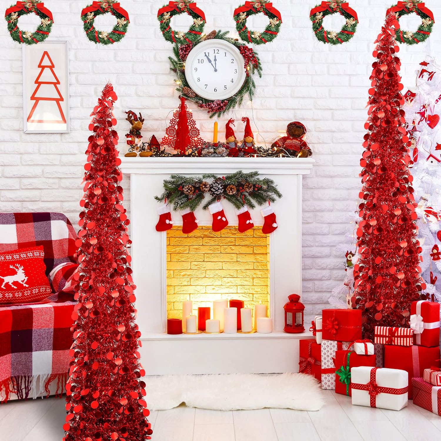 Árbol de Navidad de oropel desplegable de 5 pies con lentejuelas coloridas reflectantes, árbol de Navidad artificial delgado, plegable, árbol de